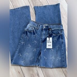Women's Blue Jeans with Bow Embellishments